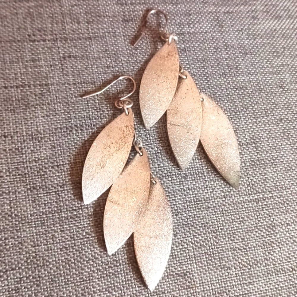 Silvertone Shimmery Silver Leaves Dangle Earrings - Pre-loved (3")